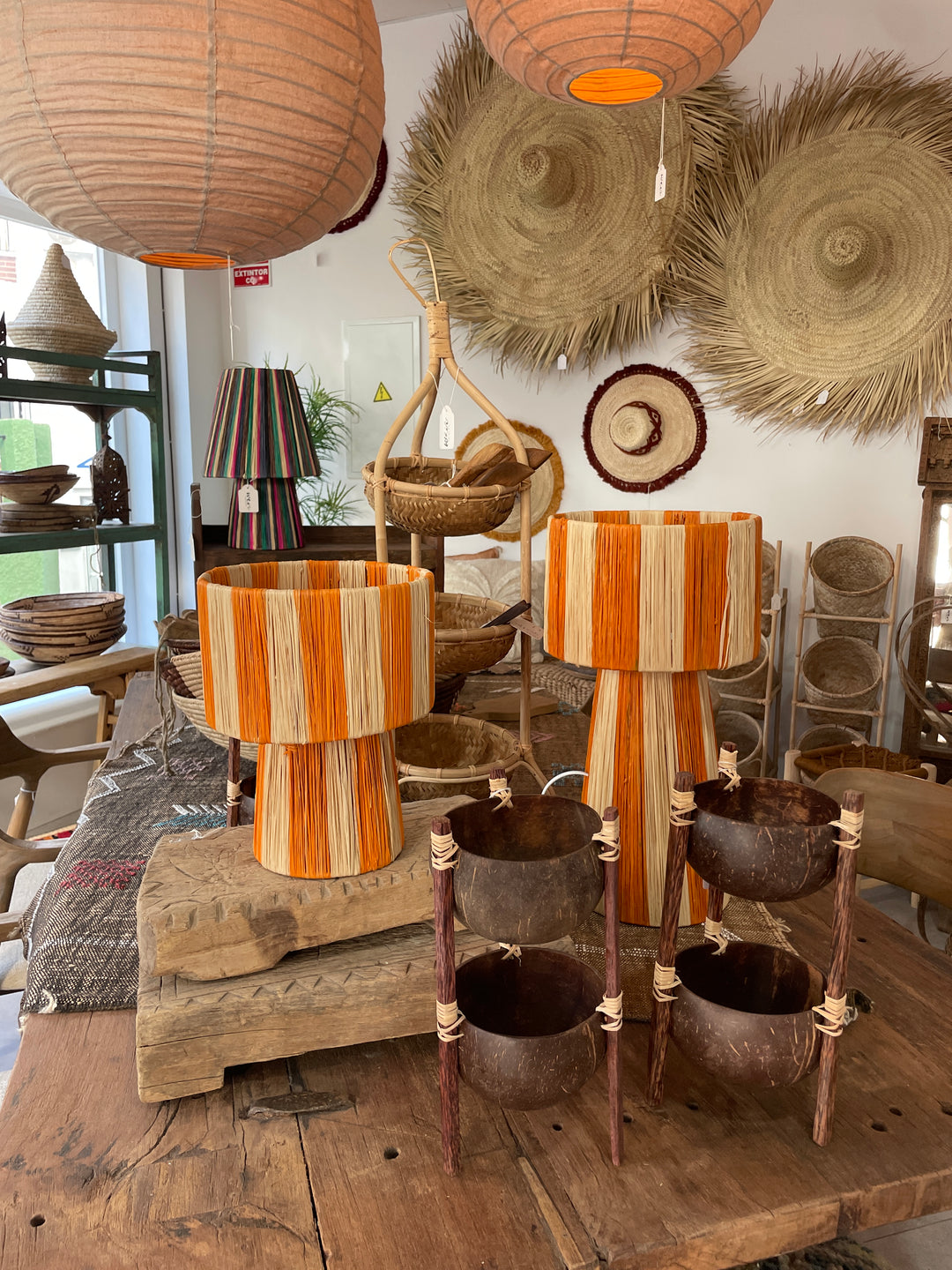 Tafellamp Raffia Oranje